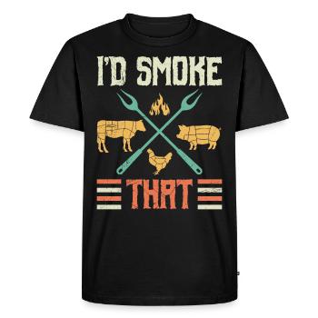 BBQ Lovers I'd Smoke That Meat Eater - Men's Premium Organic T-Shirt - black - Front - Nico (187cm)