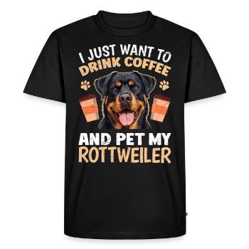Rottie VEUT JUSTE BOIRE DU CAFÉ ET CARESSER MON - T-shirt Premium bio Homme - noir - Devant - Nico (187cm)