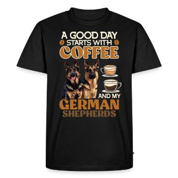 German Shepherd GOOD DAY STARTS WITH COFFEE GERMAN - Men's Premium Organic T-Shirt - black - Front - Nico (187cm)