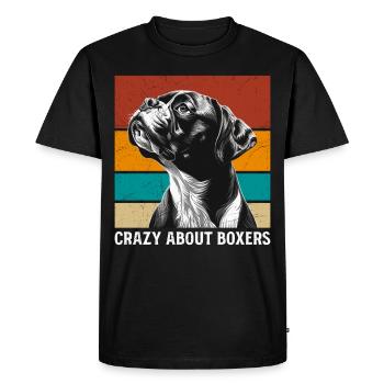 German Boxer CRAZY ABOUT BOXER Funny - Men's Premium Organic T-Shirt - black - Front - Nico (187cm)