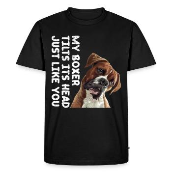 Boxer Owner MON BOXER TOURNE LA TÊTE COMME TOI - T-shirt Premium bio Homme - noir - Devant - Nico (187cm)