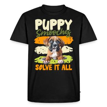 German boxer PUPPY SMOOCHES SAVE IT ALL - Men's Premium Organic T-Shirt - black - Front - Nico (187cm)