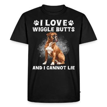 Propriétaire d’un boxer J’ADORE REMUER LES FESSES ET JE NE PEUX PAS MENTIR - T-shirt Premium bio Homme - noir - Devant - Nico (187cm)