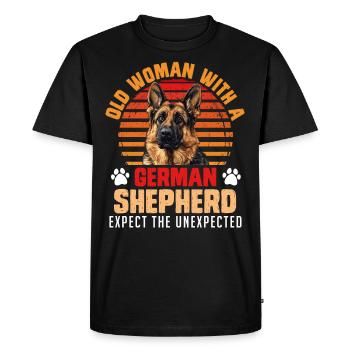 Maman chien VIEILLE FEMME AVEC UN BERGER ALLEMAND - T-shirt Premium bio Homme - noir - Devant - Nico (187cm)