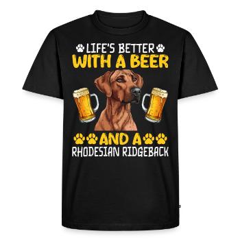 Ridgeback LA VIE EST MEILLEURE AVEC DE LA BIÈRE ET - T-shirt Premium bio Homme - noir - Devant - Nico (187cm)