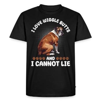 Propriétaire d’un boxer J’ADORE REMUER LES FESSES ET JE NE PEUX PAS MENTIR - T-shirt Premium bio Homme - noir - Devant - Nico (187cm)