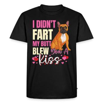 Frenchie N’A PAS PET MES FESSES T’ONT SOUFFLÉ UN BAISER Lustig - T-shirt Premium bio Homme - noir - Devant - Nico (187cm)