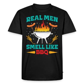 LES VRAIS HOMMES SENTENT LE BARBECUE BBQ Drôle - T-shirt Premium bio Homme - noir - Devant - Nico (187cm)