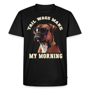 German Boxer TAIL WAGS MAKE MY MORNING Funny - Men's Premium Organic T-Shirt - black - Front - Nico (187cm)