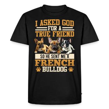 French Bulldog Lover a demandé à Dieu de m’envoyer - T-shirt Premium bio Homme - noir - Devant - Nico (187cm)