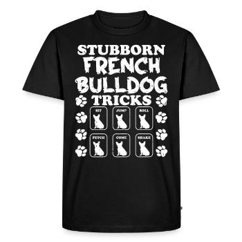 Funny Frenchie STUBBORN FRENCH BULLDOG TRICKS - Men's Premium Organic T-Shirt - black - Front - Nico (187cm)