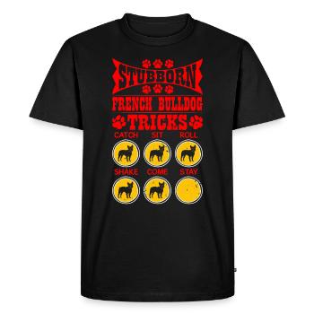Funny Frenchie STUBBORN FRENCH BULLDOG TRICKS - Men's Premium Organic T-Shirt - black - Front - Nico (187cm)