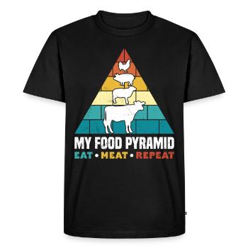 Pyramide alimentaire carnivore drôle manger de la viande répéter - T-shirt Premium bio Homme - noir - Devant - Nico (187cm)