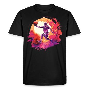 Tir de basket magique sur fond de coucher de soleil - T-shirt Premium bio Homme - noir - Devant - Nico (187cm)
