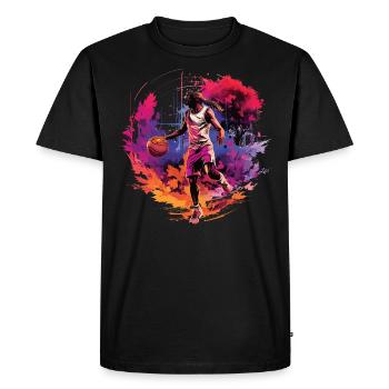 Joueur de basket-ball entouré par le coucher du soleil, illustration - T-shirt Premium bio Homme - noir - Devant - Nico (187cm)