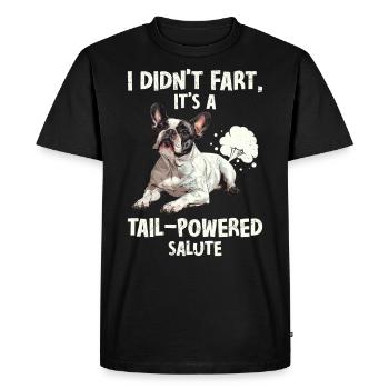 Frenchi Lustig Didn't Fart It's a Tail-Powered - Men's Premium Organic T-Shirt - black - Front - Nico (187cm)