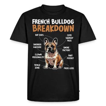 PANNE du bouledogue français Frenchie - T-shirt Premium bio Homme - noir - Devant - Nico (187cm)