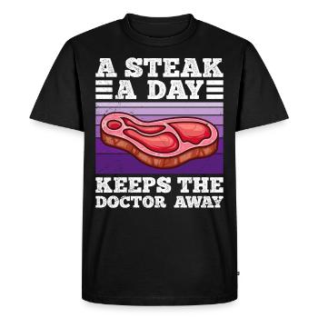 Funny Carnivore A Steak A Day Keeps Doc Away - Men's Premium Organic T-Shirt - black - Front - Nico (187cm)