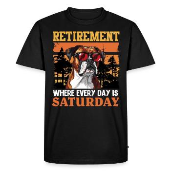 Chien Boxer RETRAITE QUAND CHAQUE JOUR C’EST LE SAMEDI - T-shirt Premium bio Homme - noir - Devant - Nico (187cm)