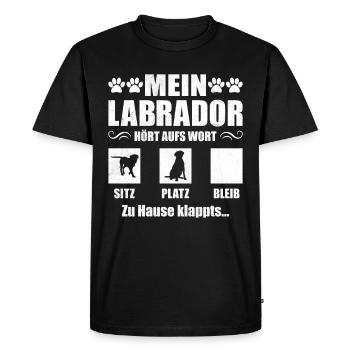 Labrador MON LABRADOR ÉCOUTE LE MOT Drôle - T-shirt Premium bio Homme - noir - Devant - Nico (187cm)