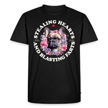 Bouledogue français VOLER DES CŒURS EXPLOSER - T-shirt Premium bio Homme - noir - Devant - Nico (187cm)