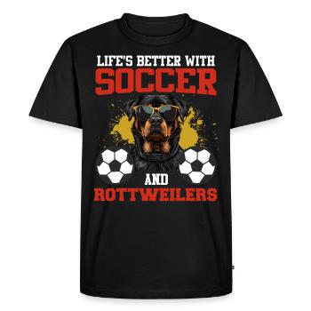 Rottie owner LIVE IS BETTER WITH SOCCER AND - Men's Premium Organic T-Shirt - black - Front - Nico (187cm)