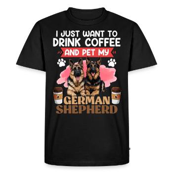 LE BERGER ALLEMAND VEUT JUSTE BOIRE DU CAFÉ ET CARESSER - T-shirt Premium bio Homme - noir - Devant - Nico (187cm)
