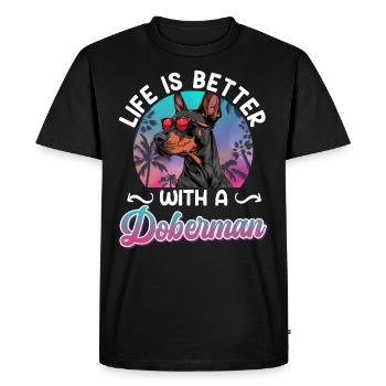 Propriétaire de doberman LA VIE EST MEILLEURE AVEC UN DOBERMAN - T-shirt Premium bio Homme - noir - Devant - Nico (187cm)