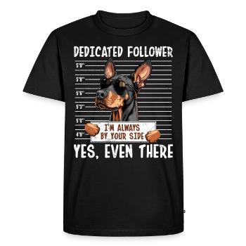 Doberman SUIVANT DÉDIÉ Propriétaire de Doberman - T-shirt Premium bio Homme - noir - Devant - Nico (187cm)