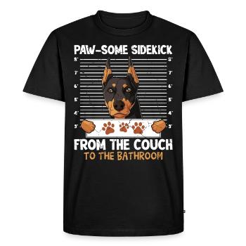 Doberman Lustig PAW-SOME STALKER FROM THE COUCH - Men's Premium Organic T-Shirt - black - Front - Nico (187cm)
