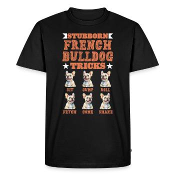 Funny Frenchie STUBBORN FRENCH BULLDOG TRICKS - Men's Premium Organic T-Shirt - black - Front - Nico (187cm)