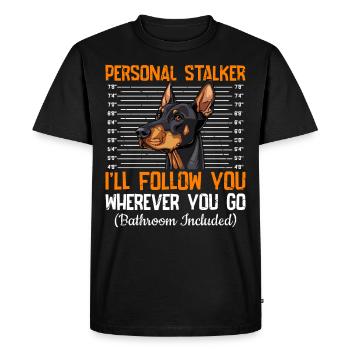 Doberman PERSONAL STALKER JE VOUS SUIVRAI Drôle - T-shirt Premium bio Homme - noir - Devant - Nico (187cm)
