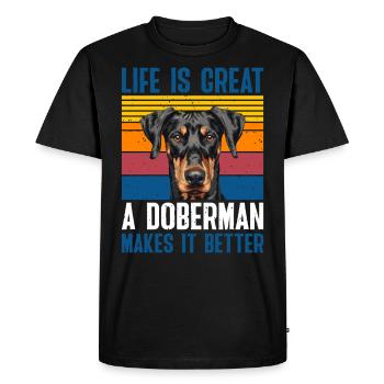 Doberman Propriétaire de chien LIFE IS GREAT A DOBERMAN - T-shirt Premium bio Homme - noir - Devant - Nico (187cm)