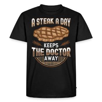 Fleisch Fan Un steak par jour éloigne le médecin - T-shirt Premium bio Homme - noir - Devant - Nico (187cm)