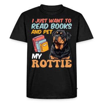 Propriétaire de Rottie VEUT LIRE DES LIVRES ET CARESSER MON ROTTIE - T-shirt Premium bio Homme - noir - Devant - Nico (187cm)