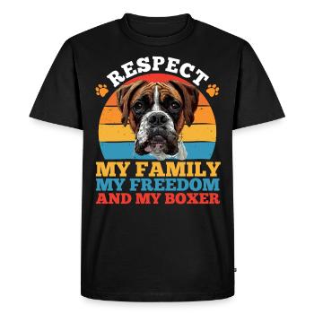 German boxer RESPECT MY FAMILY MY FREEDOM MY - Men's Premium Organic T-Shirt - black - Front - Nico (187cm)