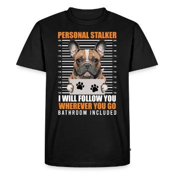 Frenchie PERSONNEL STALKER Drôle - T-shirt Premium bio Homme - noir - Devant - Nico (187cm)