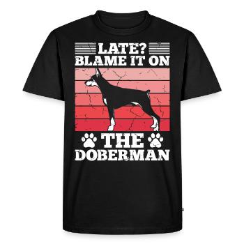 Propriétaire de doberman EN RETARD ? LA FAUTE AU DOBERMAN - T-shirt Premium bio Homme - noir - Devant - Nico (187cm)