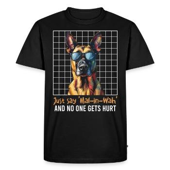 Malinois JUST SAY MAL-IN-WAH NO ONE GETS HURT - Men's Premium Organic T-Shirt - black - Front - Nico (187cm)