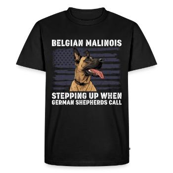 LE MALINOIS BELGE SE LÈVE À L’APPEL DES BERGERS - T-shirt Premium bio Homme - noir - Devant - Nico (187cm)