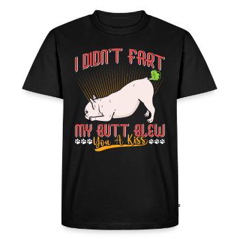 Frenchie N’A PAS PET MES FESSES T’ONT SOUFFLÉ UN BAISER Lustig - T-shirt Premium bio Homme - noir - Devant - Nico (187cm)