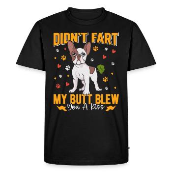 Frenchie N’A PAS PET MES FESSES T’ONT SOUFFLÉ UN BAISER Lustig - T-shirt Premium bio Homme - noir - Devant - Nico (187cm)