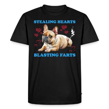 Bouledogue français VOLER DES CŒURS EXPLOSER - T-shirt Premium bio Homme - noir - Devant - Nico (187cm)