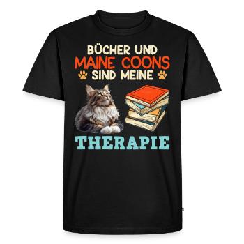 LES LIVRES ET LES MAINE COONS SONT MA THÉRAPIE Principal - T-shirt Premium bio Homme - noir - Devant - Nico (187cm)
