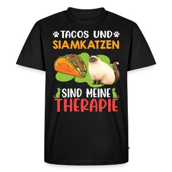 LES TACOS ET LES CHATS SIAMOIS SONT MA THÉRAPIE Plaisir - T-shirt Premium bio Homme - noir - Devant - Nico (187cm)