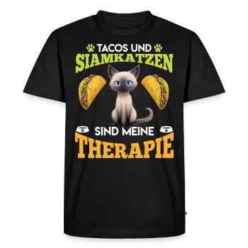 LES TACOS ET LES CHATS SIAMOIS SONT MA THÉRAPIE Plaisir - T-shirt Premium bio Homme - noir - Devant - Nico (187cm)