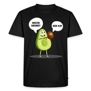 Grossesse L’ESTOMAC GROGNE J’ENTENDS ! Amusement - T-shirt Premium bio Homme - noir - Devant - Nico (187cm)