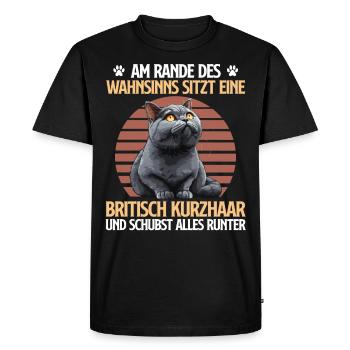 British Shorthair AU BORD DE LA FOLIE DRÔLE - T-shirt Premium bio Homme - noir - Devant - Nico (187cm)