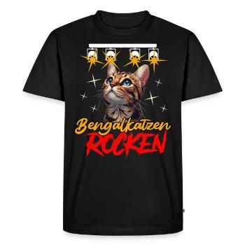 BENGAL CATS ROCK Drôle de chats du Bengale - T-shirt Premium bio Homme - noir - Devant - Nico (187cm)