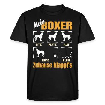 Boxer allemand MON BOXER À LA MAISON S’ENTRAÎNE DRÔLE - T-shirt Premium bio Homme - noir - Devant - Nico (187cm)